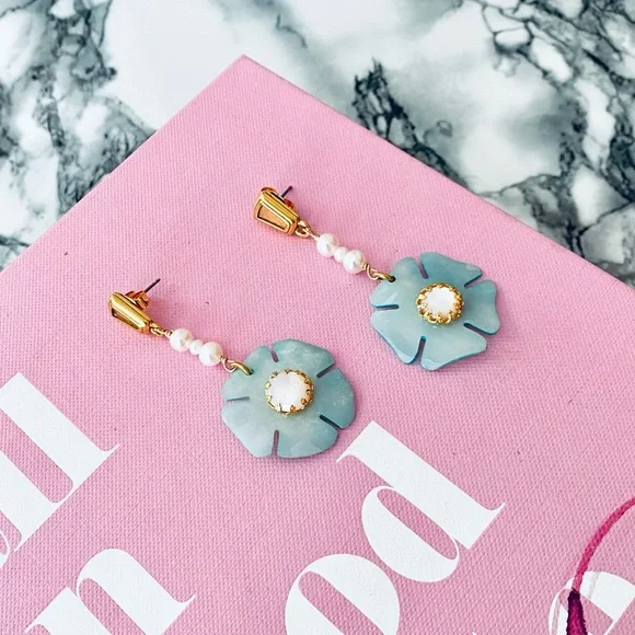 NIB Brinker + Eliza Magnolia Earrings in Sky Blue - Picture 1 of 5